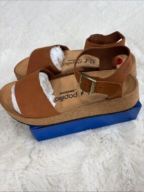 Papillio Brown Leather Cork Platform Sandals